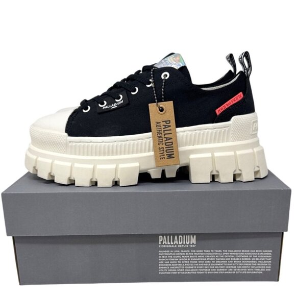 Palladium Revolt Lo Tx Women's Black/White/Marshmallow Chunky Sneakers Size 8 97 - Picture 1 of 6